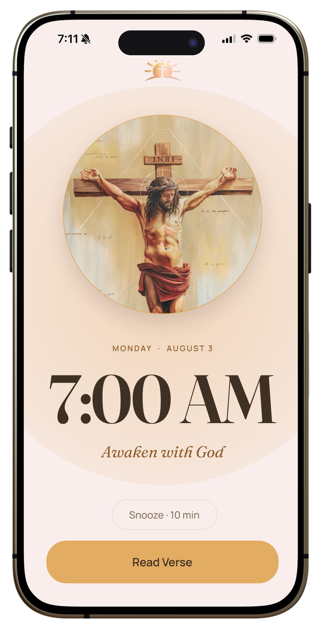 Awaken alarm ringing at 7:00 AM with Read Verse as the only way out